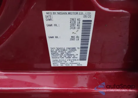 2020 Nissan Altima Sr Fwd z USA, uszkodzony, nr VIN 1N4BL4CV1LC282964